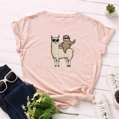 Fashion Cotton Female T-shirts Short Sleeve Plus Size Women T Shirt Alpaca Sloth Printing Tops Harajuku Kpop Tee tshirt Femme - Image 2