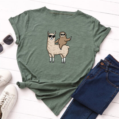Fashion Cotton Female T-shirts Short Sleeve Plus Size Women T Shirt Alpaca Sloth Printing Tops Harajuku Kpop Tee tshirt Femme - Image 3