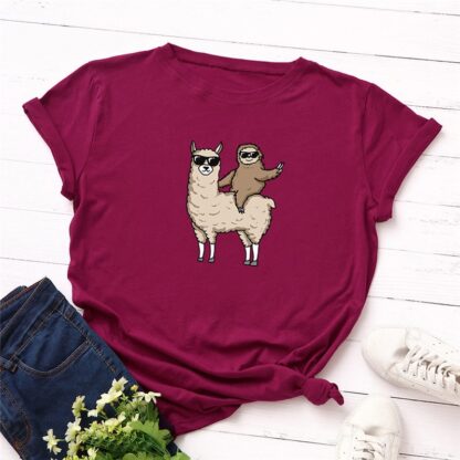 Fashion Cotton Female T-shirts Short Sleeve Plus Size Women T Shirt Alpaca Sloth Printing Tops Harajuku Kpop Tee tshirt Femme - Image 4
