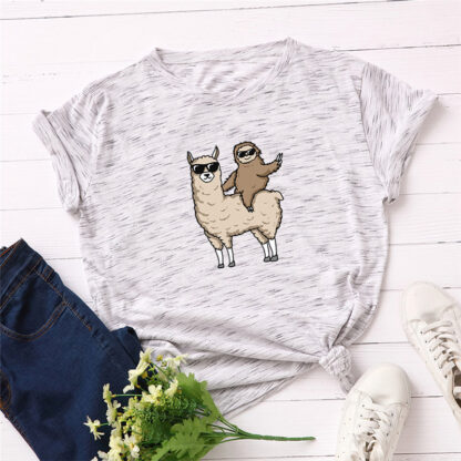 Fashion Cotton Female T-shirts Short Sleeve Plus Size Women T Shirt Alpaca Sloth Printing Tops Harajuku Kpop Tee tshirt Femme - Image 6