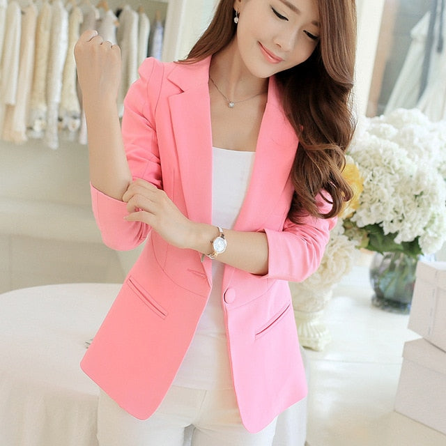 PEONFLY Ladies Blazer Long Sleeve Blaser Women Suit jacket Female Feminine Blazer Femme Pink Blue White Black Blazer Autumn